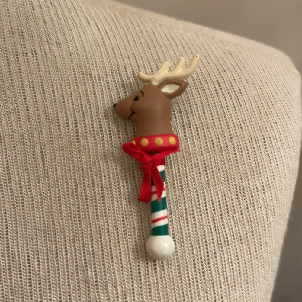 Vintage Hallmark Cards Festive Reindeer Candy Cane Brooch Lapel Pin Christmas